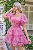 Lindo Una línea Tul azul Off The Shoulder Short Homecoming Dress