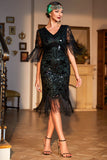 Verde Oscuro Cuello en V 1920s Vestido