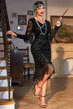 Verde Oscuro Cuello en V 1920s Vestido