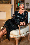 Verde Oscuro Cuello en V 1920s Vestido