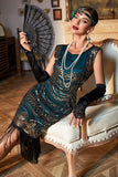 1920s Vestido Flecos Verde Oscuro