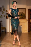 1920s Vestido Flecos Verde Oscuro
