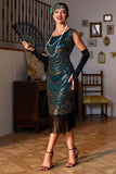 1920s Vestido Flecos Verde Oscuro