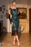 1920s Vestido Flecos Verde Oscuro