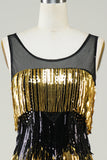 Vestido con solapa Golden Fringes con lentejuelas