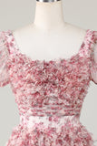 Lindo vestido floral de flores rojas marfil con volantes