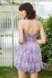 Lindo A Line Spaghetti Straps Dark Blue Sparkly Corset Homecoming Dress