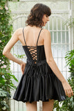 A Línea Tirantes de Espagueti Negro Vestido de Cóctel
