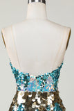 Vestido corto de lentejuelas azul brillante ajustado a casa