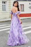 Laveender Vestido de fiesta de línea A estampado con mangas extraíbles