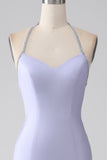Vestido de fiesta largo sin espalda con cuello halter de sirena fucsia