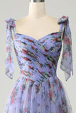 Vestido de fiesta largo con tirantes ajustables estampados en lavanda de una línea