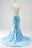 Vestido de fiesta de sirena largo con cuentas verde oscuro brillante con abertura