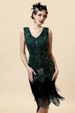 1920s Vestido Gatsby Con Flecos Verde Con Conjunto de Accesorios