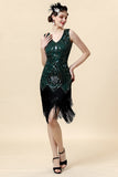 1920s Vestido Gatsby Con Flecos Verde Con Conjunto de Accesorios