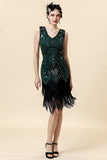 1920s Vestido Gatsby Con Flecos Verde Con Conjunto de Accesorios