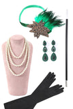 1920s Vestido Gatsby Con Flecos Verde Con Conjunto de Accesorios