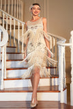 Vestido Gatsby con flecos de champán de la década de 1920 con conjunto de accesorios