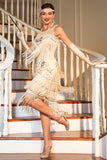 Vestido Gatsby con flecos de champán de la década de 1920 con conjunto de accesorios