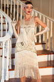 Vestido Gatsby con flecos de champán de la década de 1920 con conjunto de accesorios