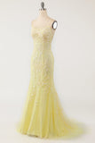 Yellow Mermaid Long Prom Dress con apliques