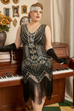 Negro Vestido 1920s Talla Grande Lentejuelas Vestido de Flapper