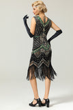 Rojo y Negro 1920s Vestido con Flecos