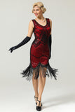 Rojo y Negro profundo cuello en V vestido de la aleta del 1920