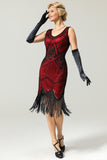 Rojo y Negro profundo cuello en V vestido de la aleta del 1920