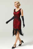 Rojo y Negro profundo cuello en V vestido de la aleta del 1920