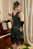 Lentejuelas verde oscuro Talla grande 1920s Vestido de flapper