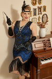 Lentejuelas Royal Azul Talla grande 1920s Vestido de Flapper