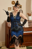 Lentejuelas Royal Azul Talla grande 1920s Vestido de Flapper