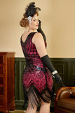 Talla grande Fucsia Lentejuelas 1920s Vestido Flapper