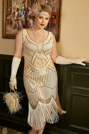 Lentejuelas albaricoque Talla Grande 1920s Vestido de Flapper con flecos