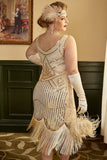 Lentejuelas albaricoque Talla Grande 1920s Vestido de Flapper con flecos