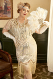 Lentejuelas albaricoque Talla Grande 1920s Vestido de Flapper con flecos