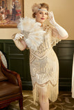 Lentejuelas albaricoque Talla Grande 1920s Vestido de Flapper con flecos