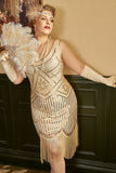Lentejuelas albaricoque Talla Grande 1920s Vestido de Flapper con flecos