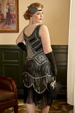 Lentejuelas Negro Talla Grande Vestido de 1920s Flapper con Flecos