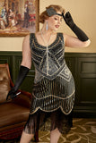 Lentejuelas Negro Talla Grande Vestido de 1920s Flapper con Flecos