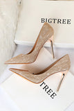 Tacones altos de lentejuelas de punta poco profunda Stiletto