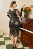Lentejuelas dorado negro talla grande 1920s vestido