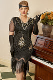 Lentejuelas dorado negro talla grande 1920s vestido