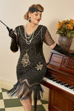 Lentejuelas dorado negro talla grande 1920s vestido