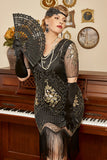Lentejuelas dorado negro talla grande 1920s vestido