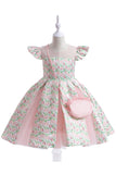 Vestido de niña de flores con estampado de flores rosas