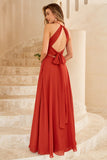 Vestido de dama de honor de gasa larga azul cielo con hendidura