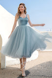 Vestido de cóctel de tul azul cielo