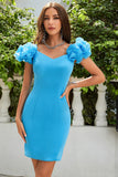 Azul Fuera del Hombro Vestido de Cóctel